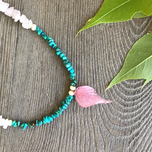 🌿Handmade Turquoise Blown Glass Rock Necklace🌿 - Picture 4 of 6